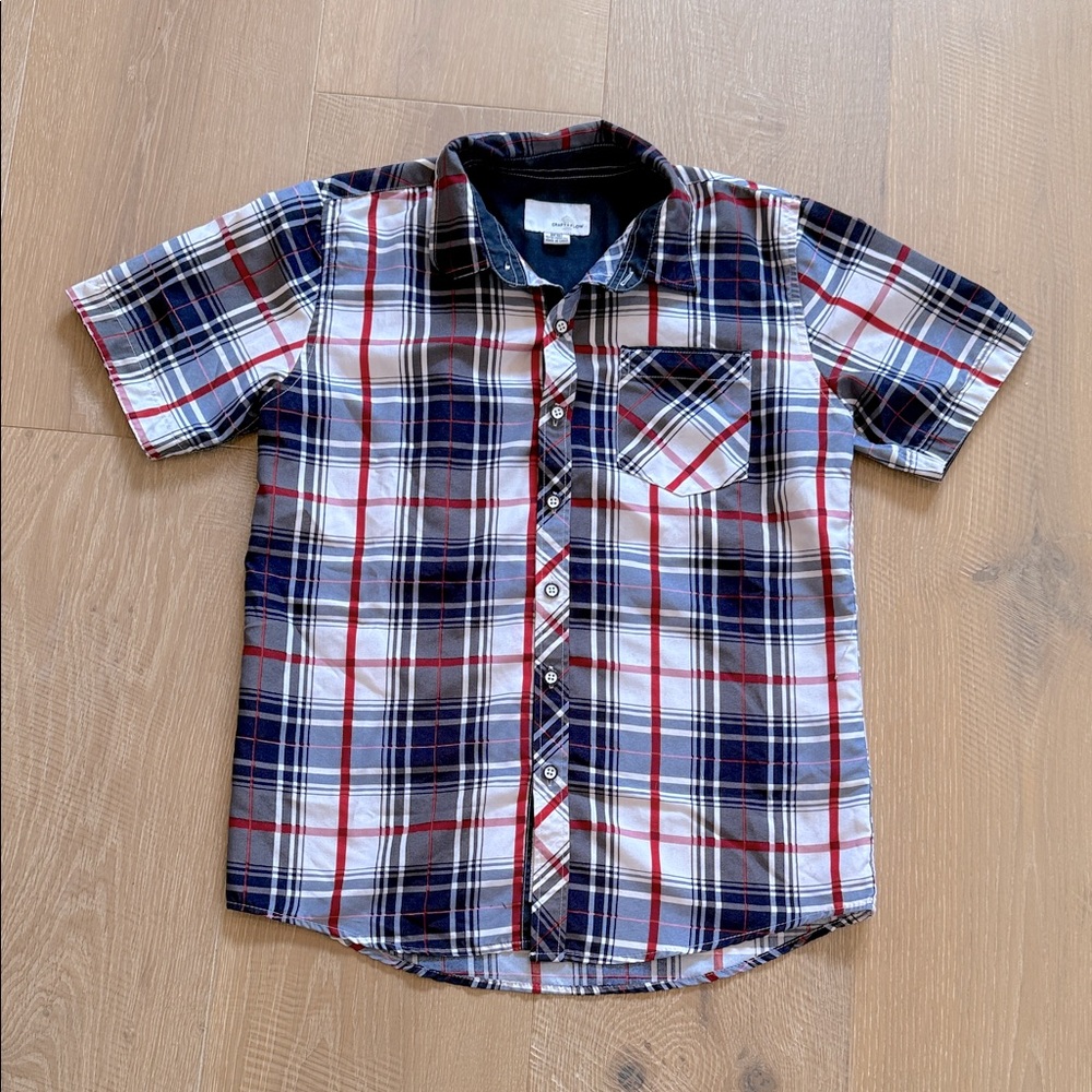 Craft + Flow Plaid Kids Shirt - Red, Blue, White